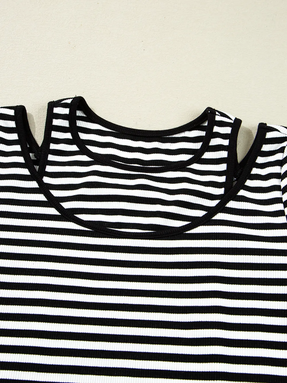 Stripe Double-layer Cold Shoulder Long Sleeve Top, image 10