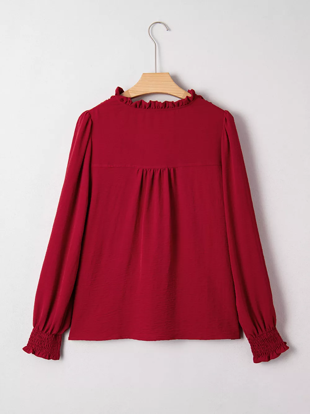 Notched Neck Shirred Cuff Long Sleeve Blouse, image 12