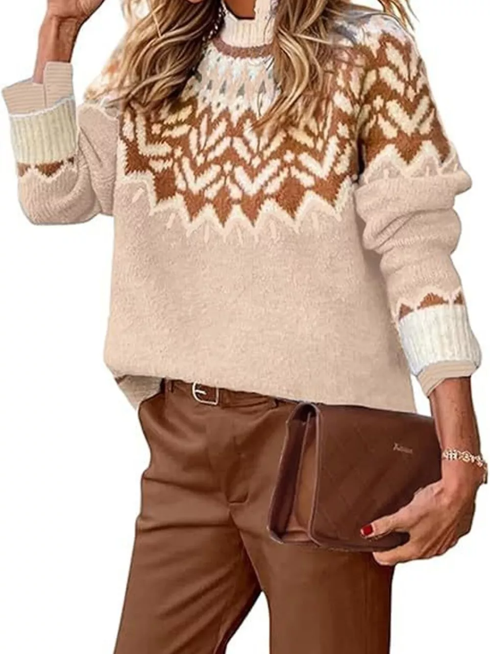 Full Size Fair Isle Patterned Long Sleeve Sweater Plus Size
