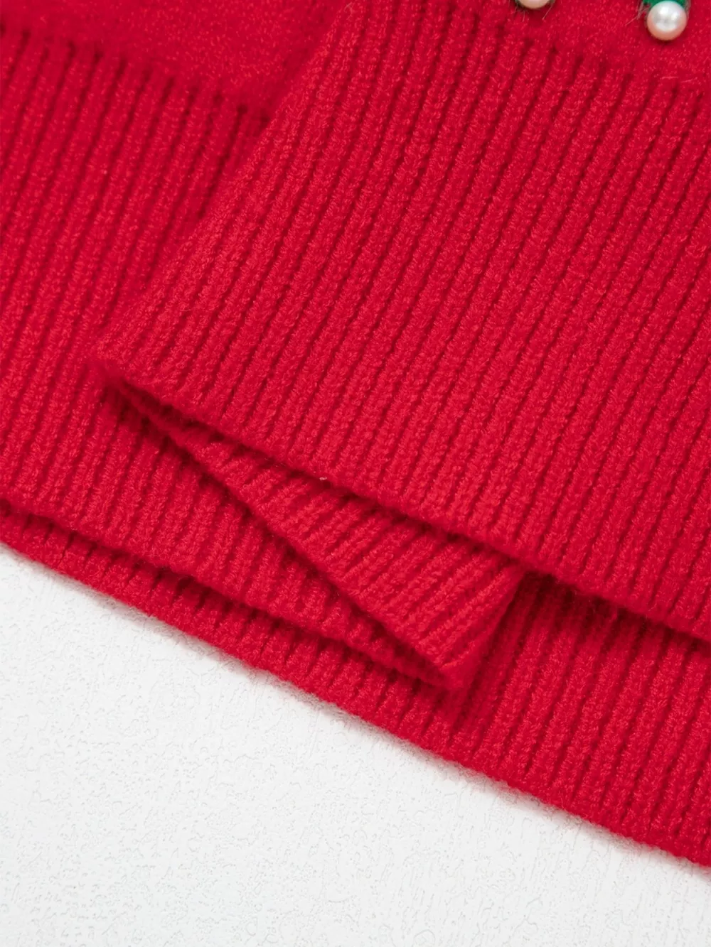 Bow Pearl Embellished Christmas Holiday Sweater, image 9