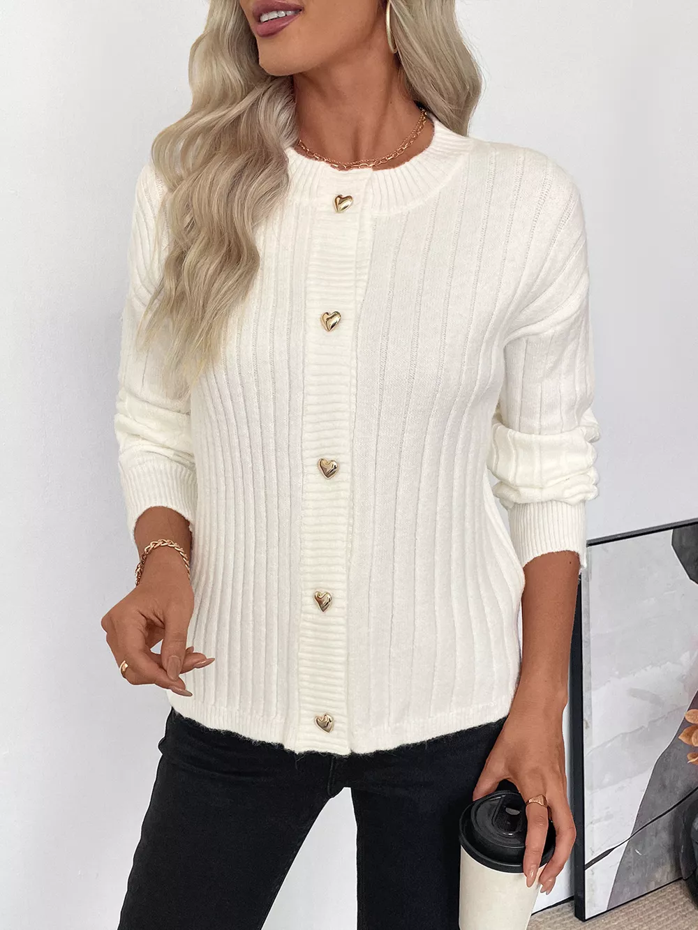 Ribbed Button Up Long Sleeve Cardigan, image 6