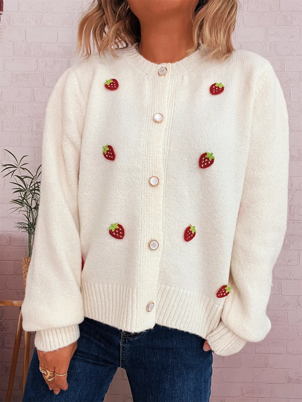 Strawberry Button Up Long Sleeve Cardigan, image 15