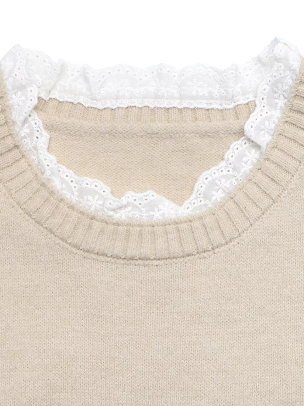 Elegant Lace Trim Round Neck Sweater, image 7