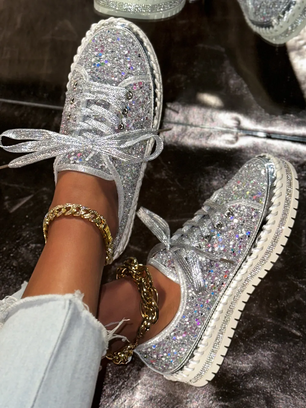 Lace Up Round Toe Platform Sneakers, image 8