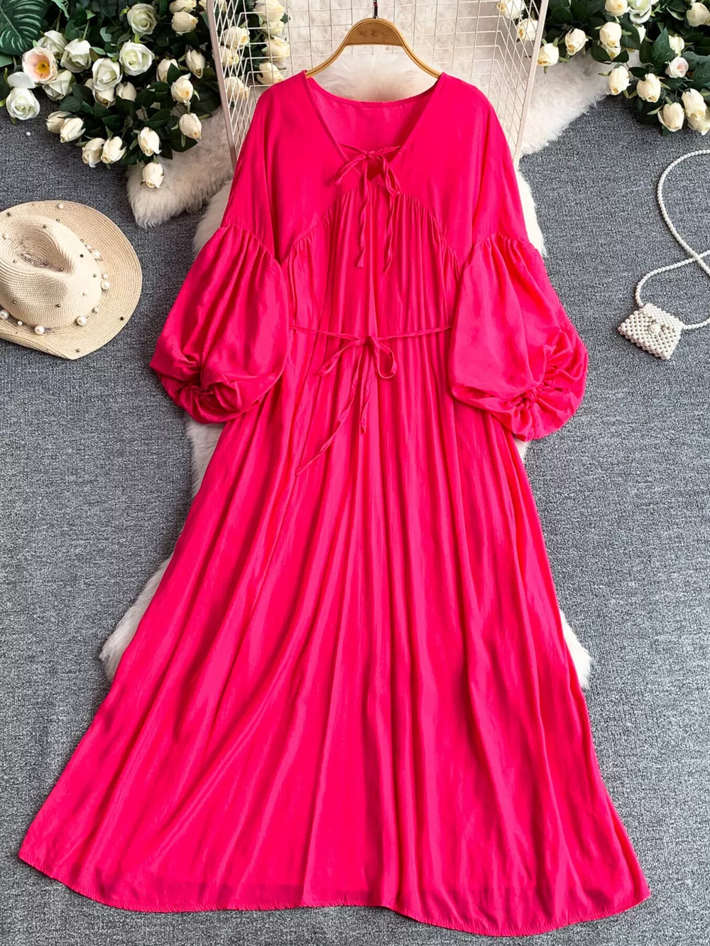 Balloon Sleeve Tie-Waist Dress, image 23