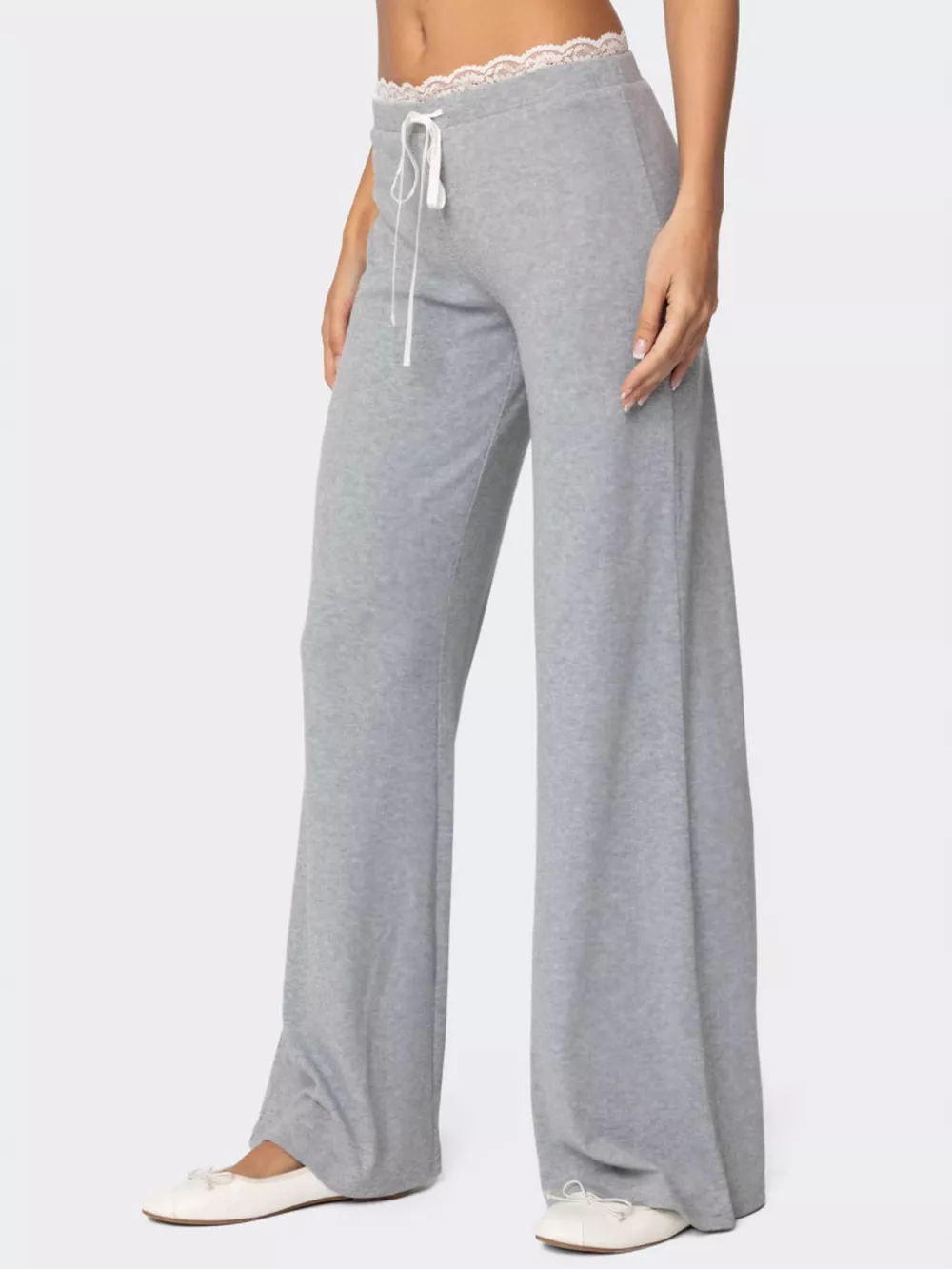 Lace Trim Wide Leg Pants, image 3