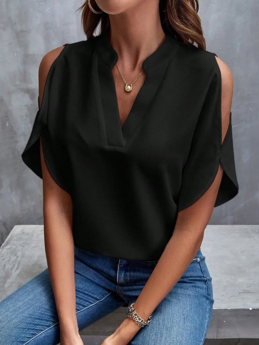 Cold Shoulder Notched Blouse, image 6
