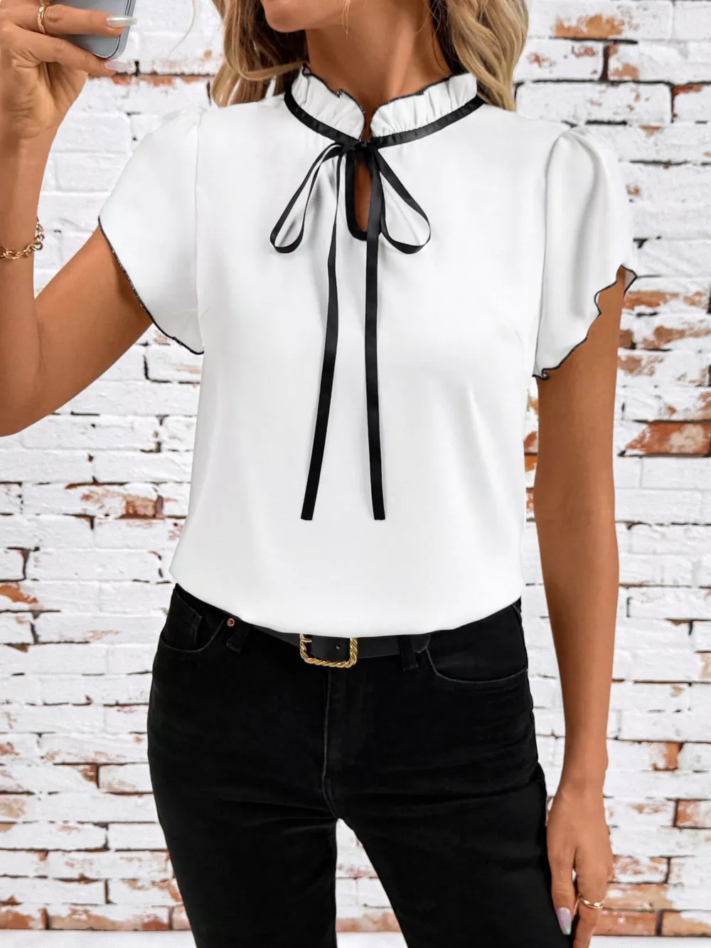 Tie Neck Short Sleeve Blouse, image 34