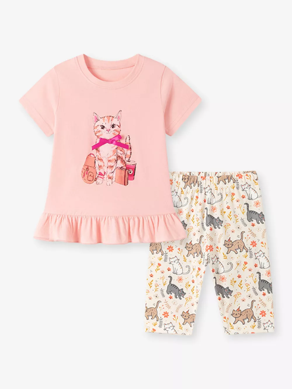 Children's Cat Ruffled Hem Tee and Shorts Set, image 5