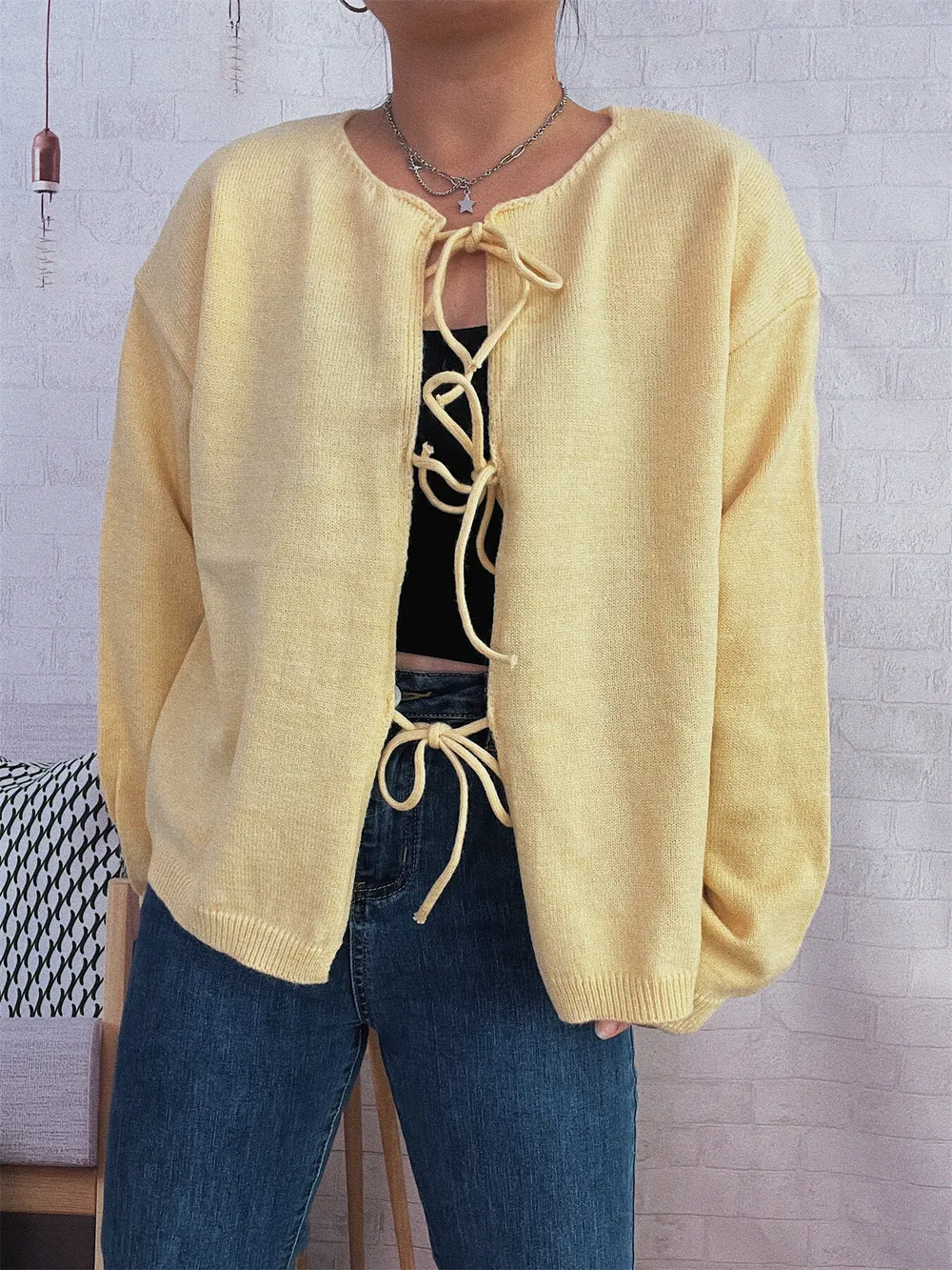 Tie Front Drop Shoulder Cardigan, image 6