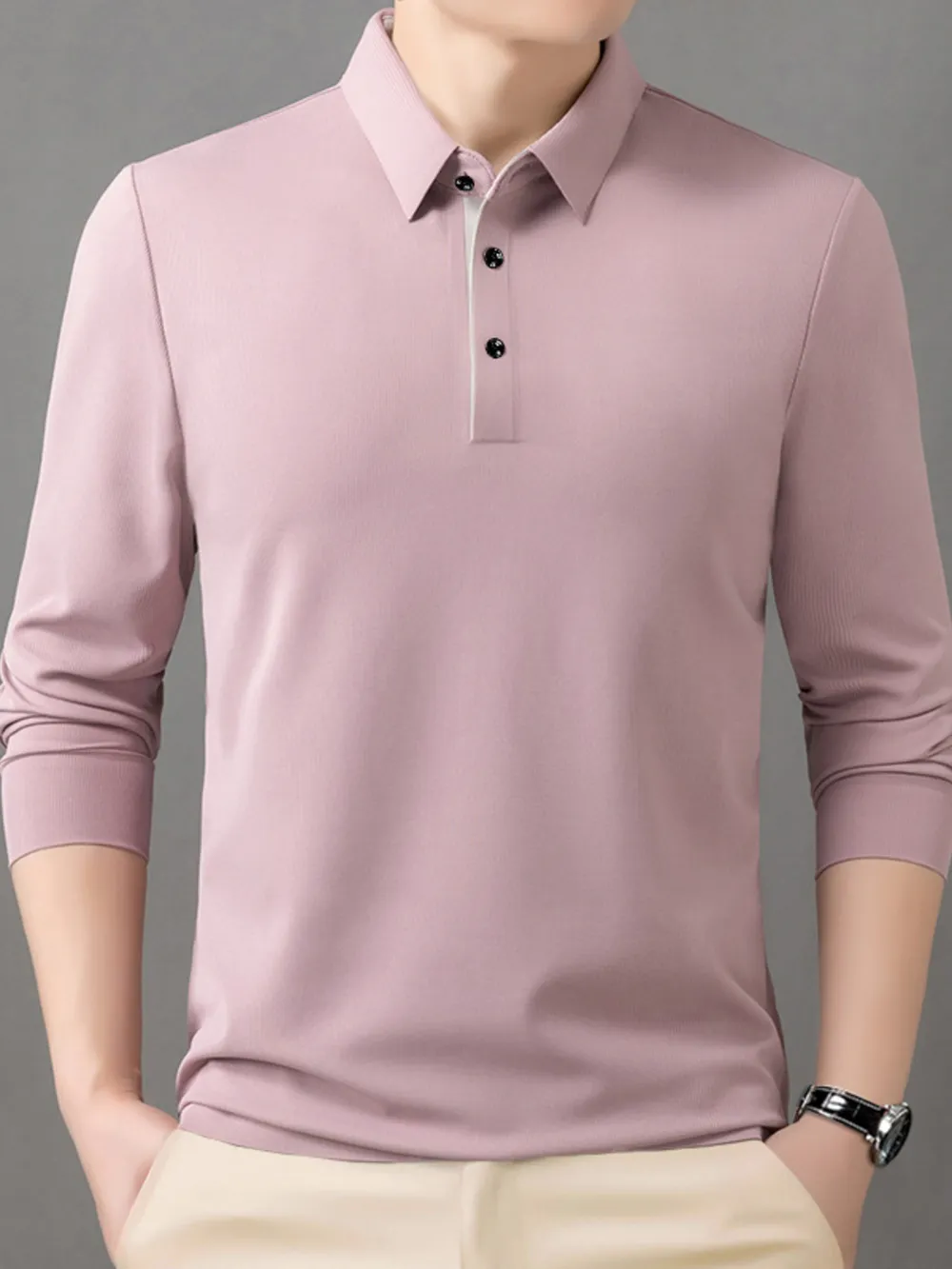 Men's Button Detail Long Sleeve Polo, image 4