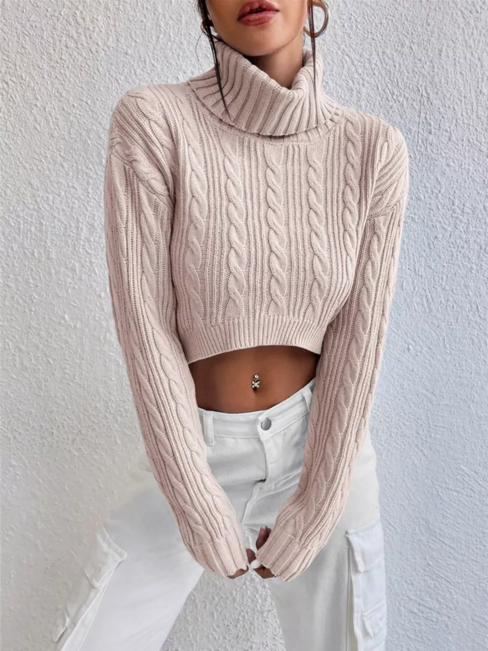 Cable-Knit Turtleneck Long Sleeve Sweater, image 13