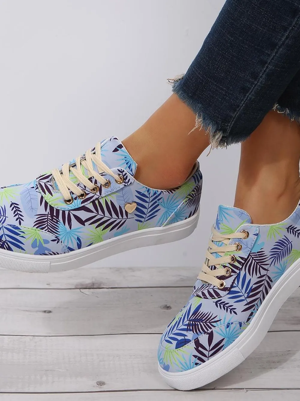Tropical Leaf Print Canvas Sneakers, image 3