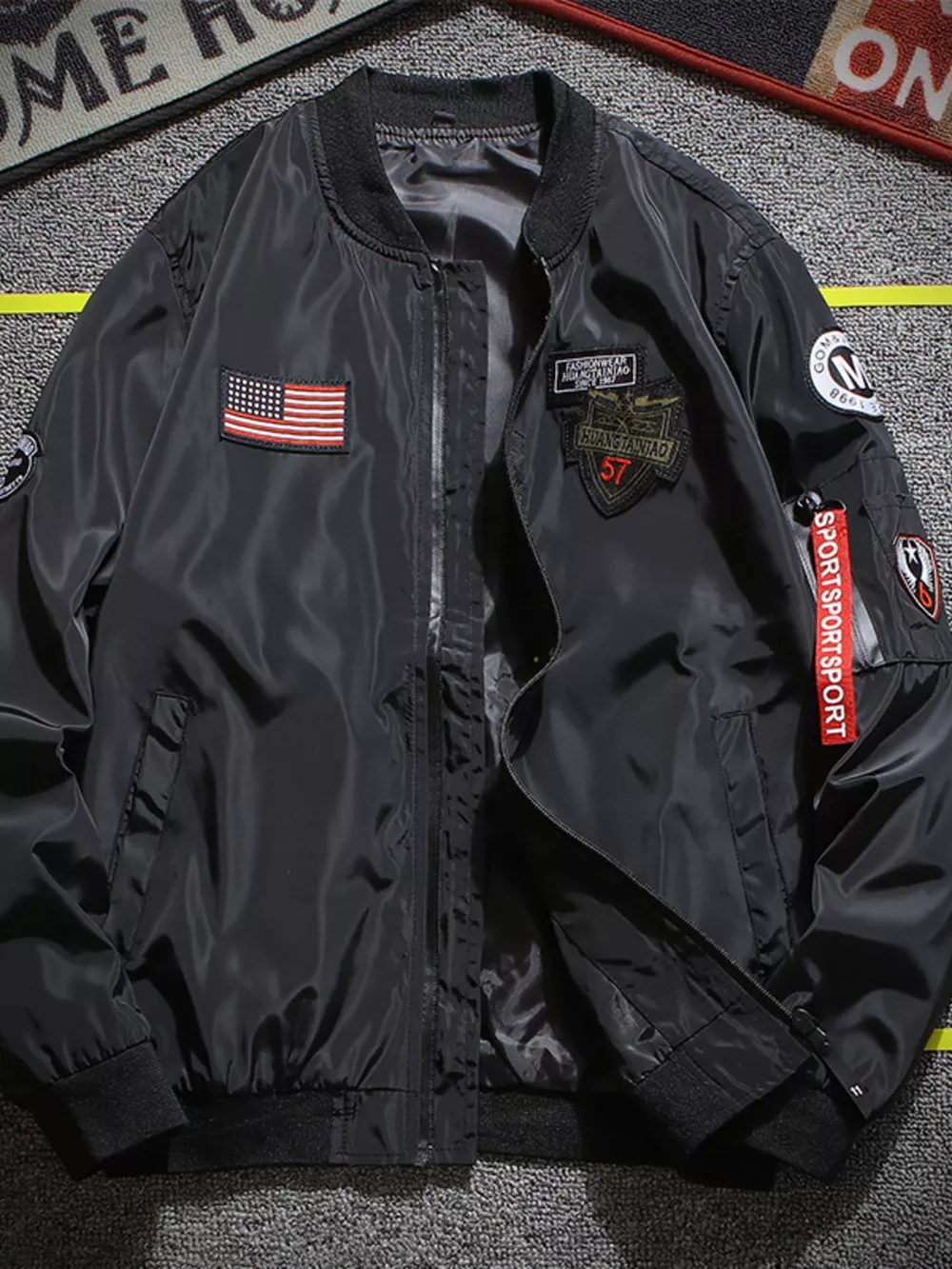 Men's Plus Size Military-Inspired Patched Bomber Jacket, image 3