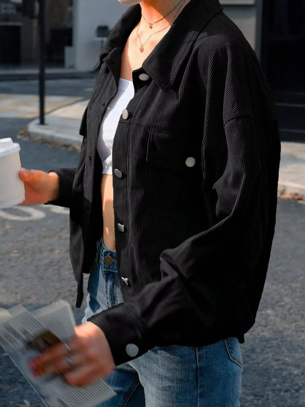 Corduroy Button-Down Shacket, image 6