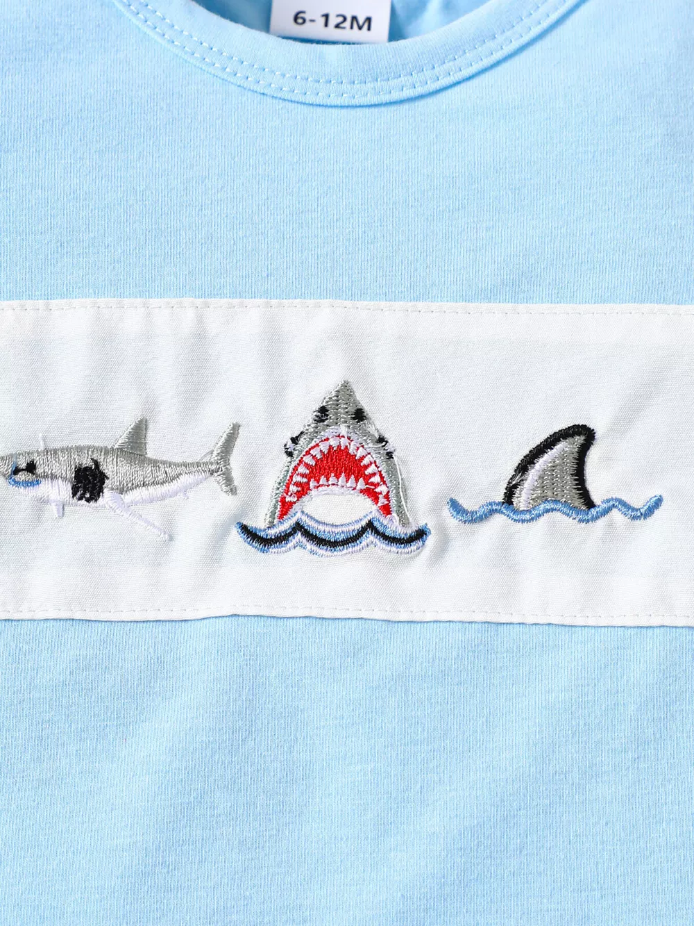 Children's Shark Embroidered T-shirt and Striped Shorts Set, image 3