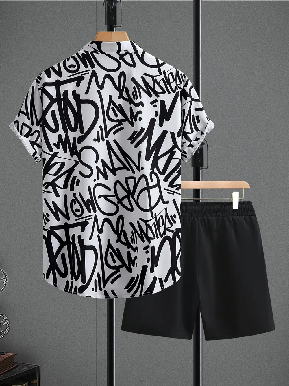 Men's Letter Print Shirt and Shots Set, image 2