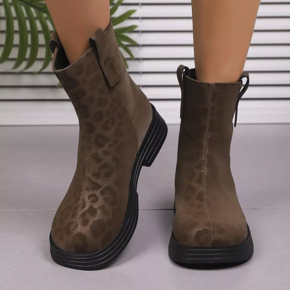 Leopard Round Toe Block Heels Boots, image 8