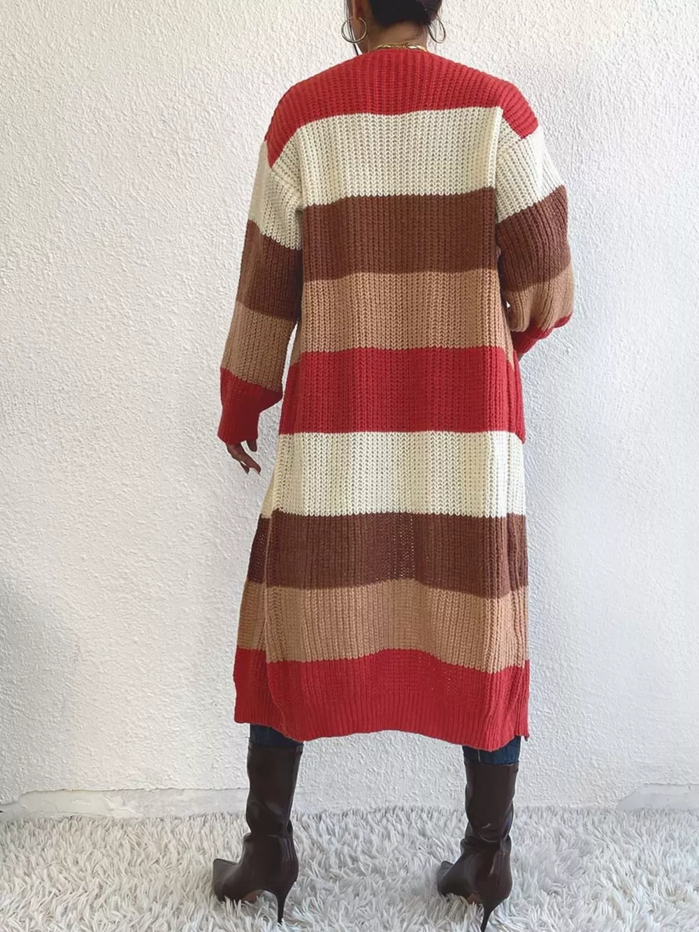 Striped Color Block Open Front Knit Cardigan, image 11