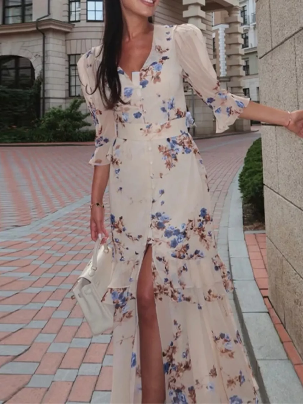 Full Size Ruffled Button Front Half Sleeve Dress Plus Size, image 7