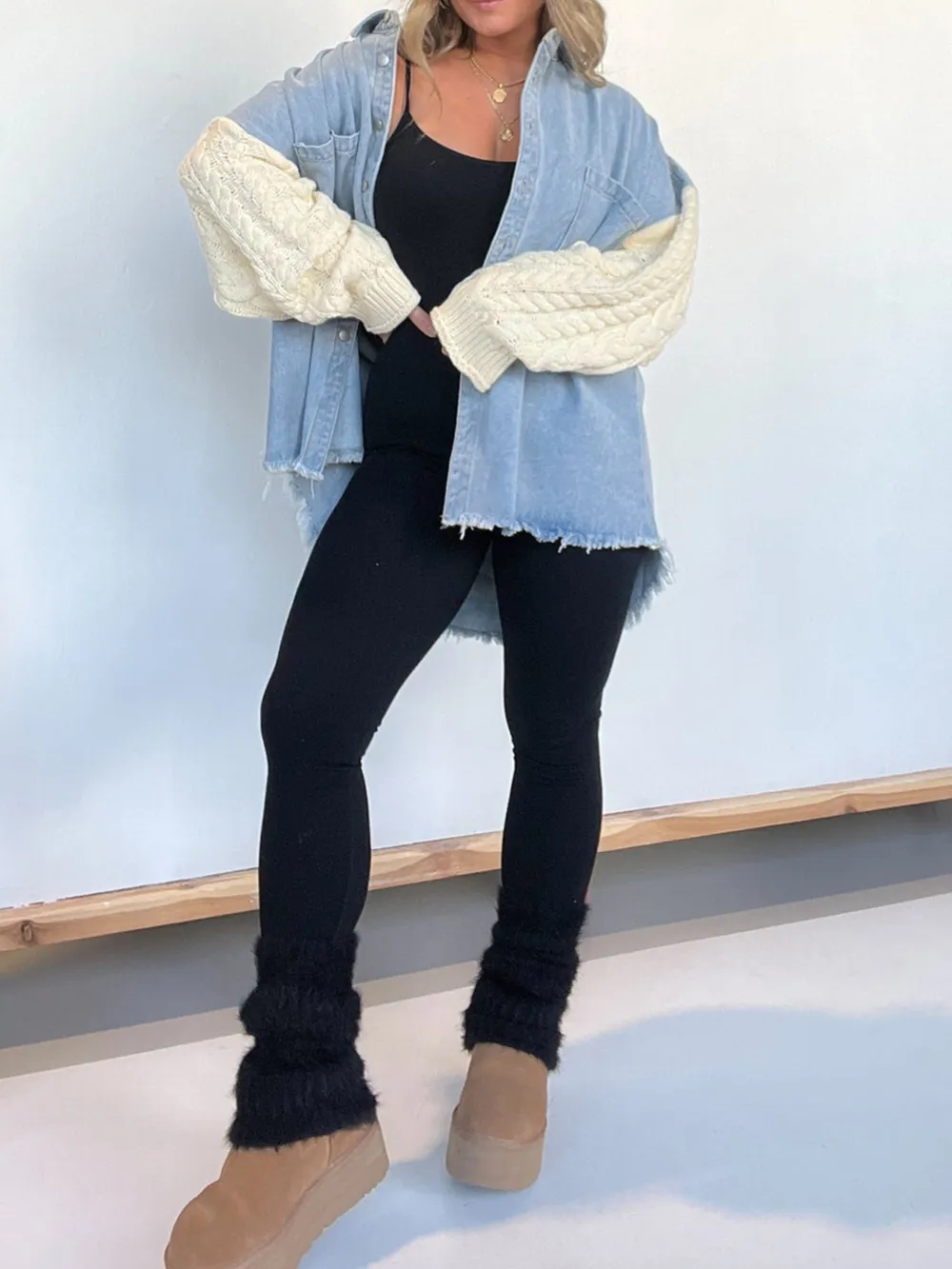 Full Size Raw Hem Button Up Patchwork Denim Jacket Plus Size, image 4
