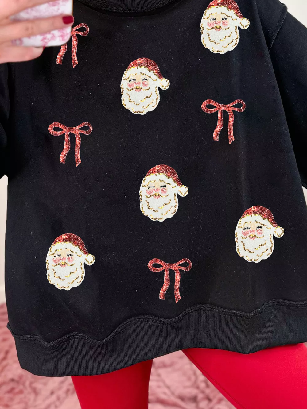 Sequin Santa Bow High Neck Sweatshirt, image 3