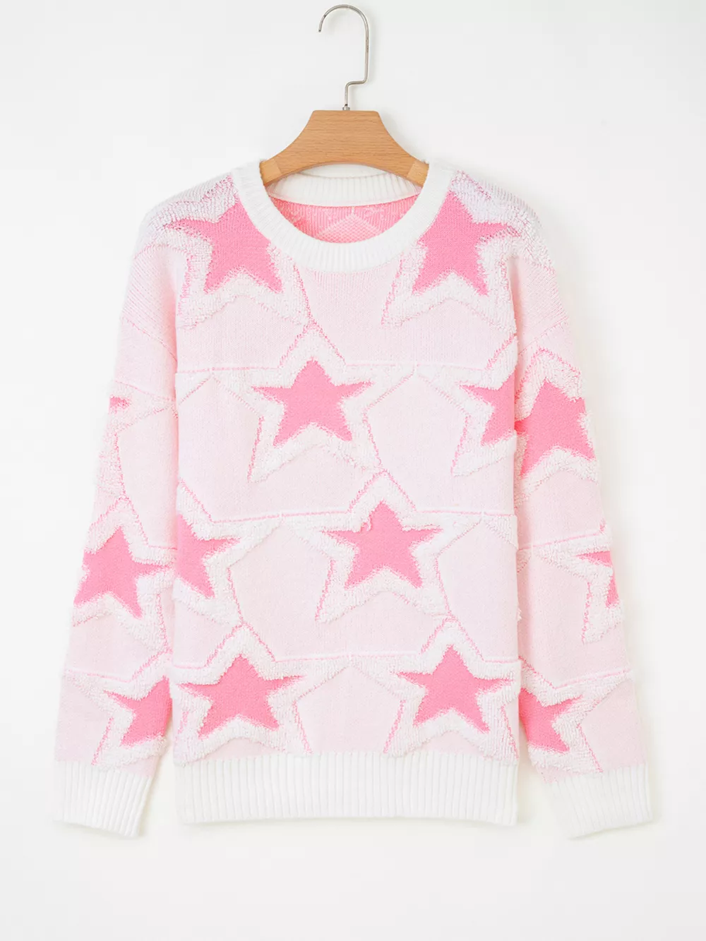 Oversized Star Pattern Ribbed Edge Drop Shoulder Sweater, image 8