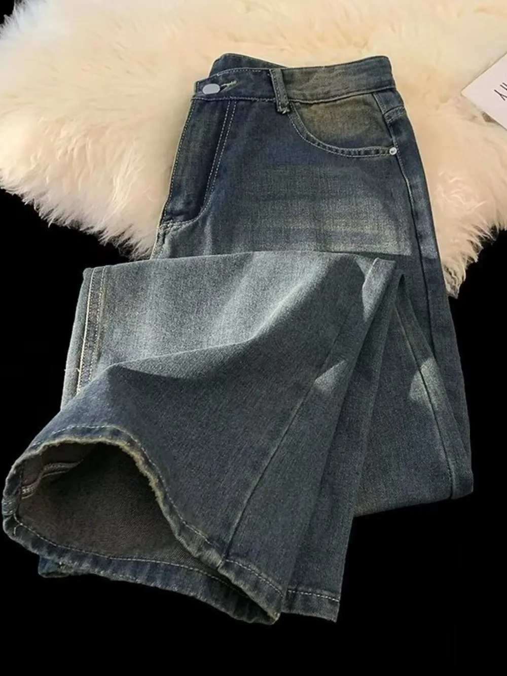 Men's Plus Size Vintage Wash Wide Leg Jeans, image 5