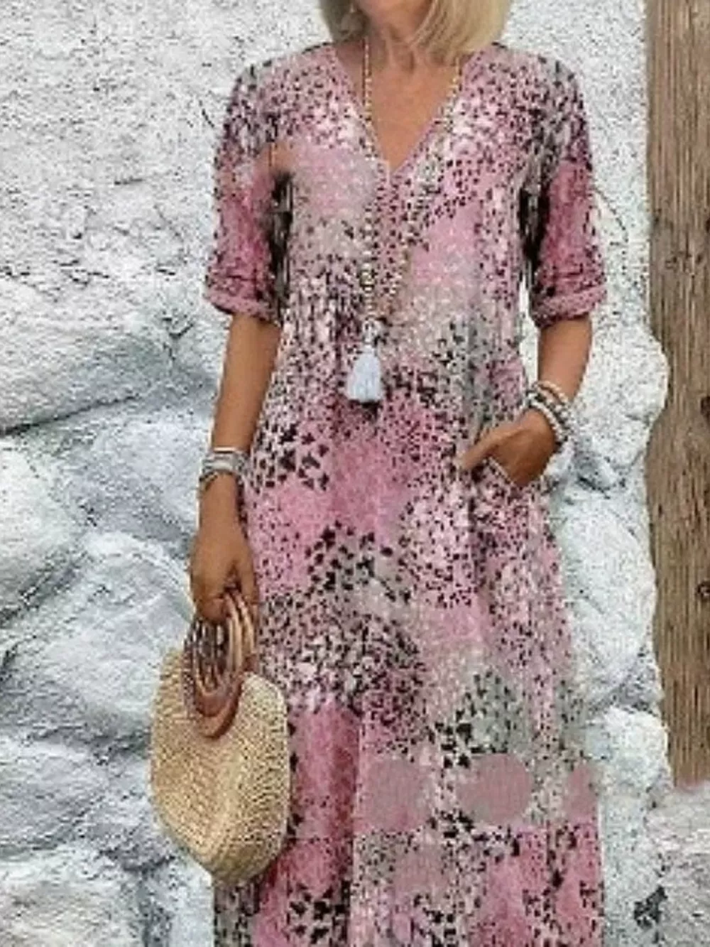 Full Size Printed V-Neck Half Sleeve Dress Plus Size, image 9