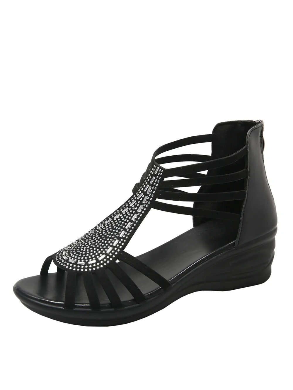 Rhinestone Embellished Strappy Wedge Sandals
