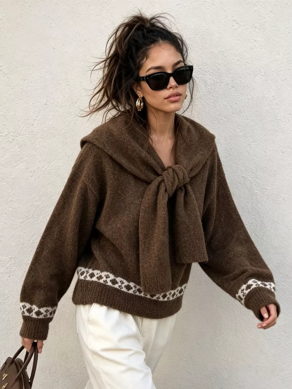 Scarf Detail Dropped Shoulder Sweater, image 10