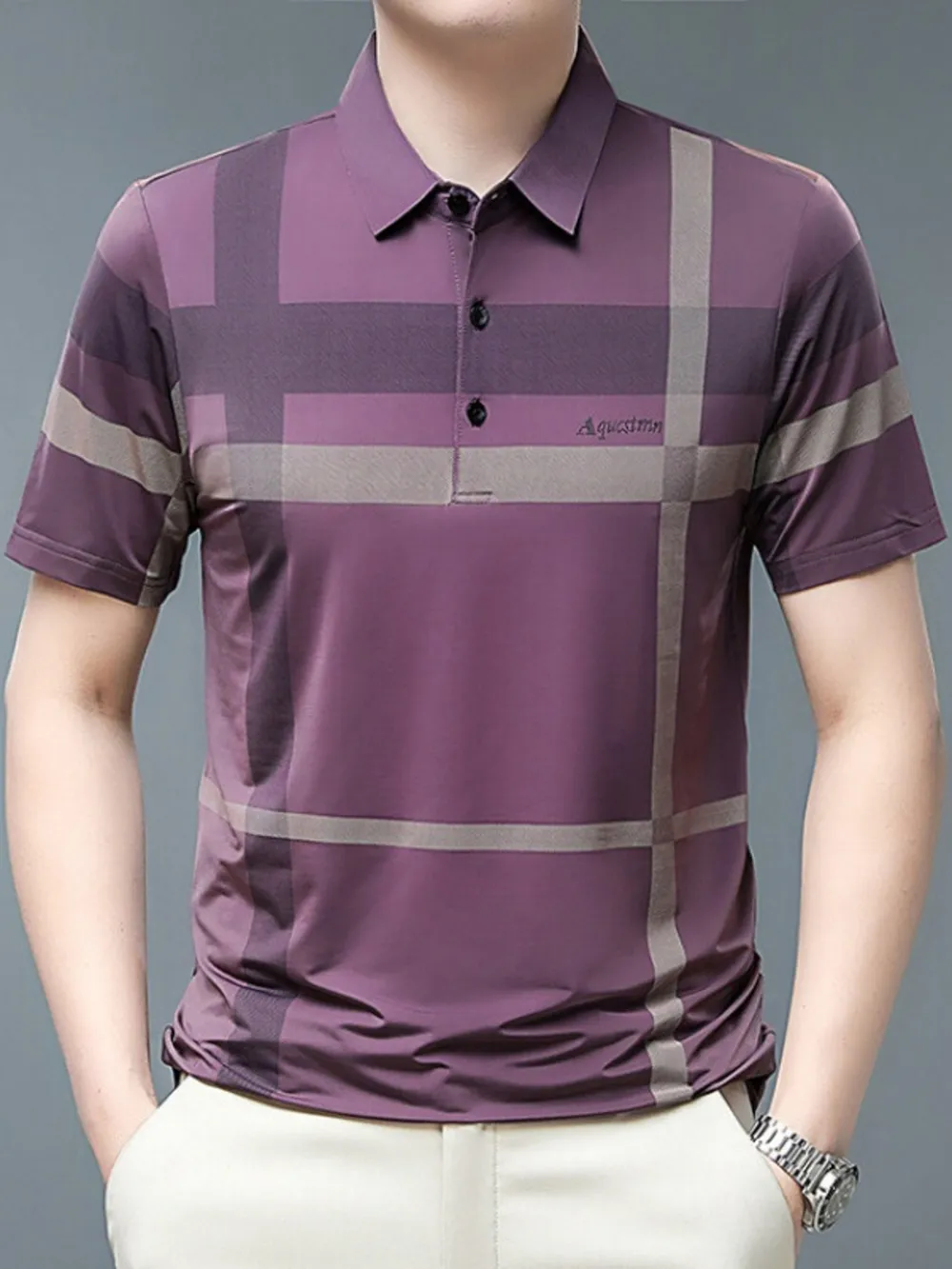 Men's Plus Size Geometric Striped Short Sleeve Polo, image 7