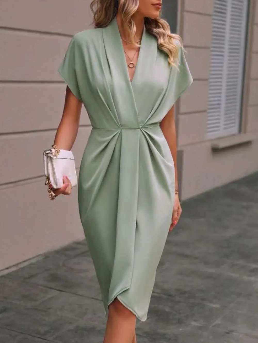 Ruched Surplice Short Sleeve Dress, image 14