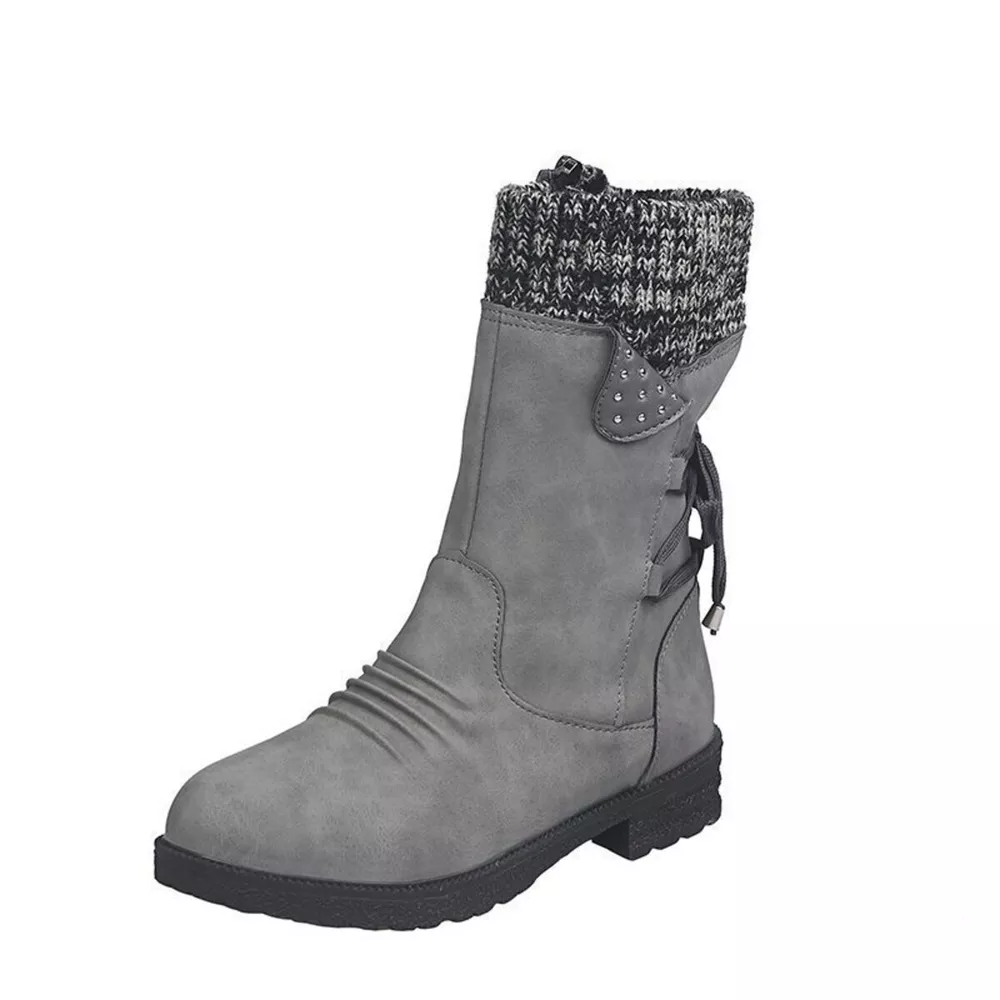 Knitted Cuff Round Toe Boots, image 12
