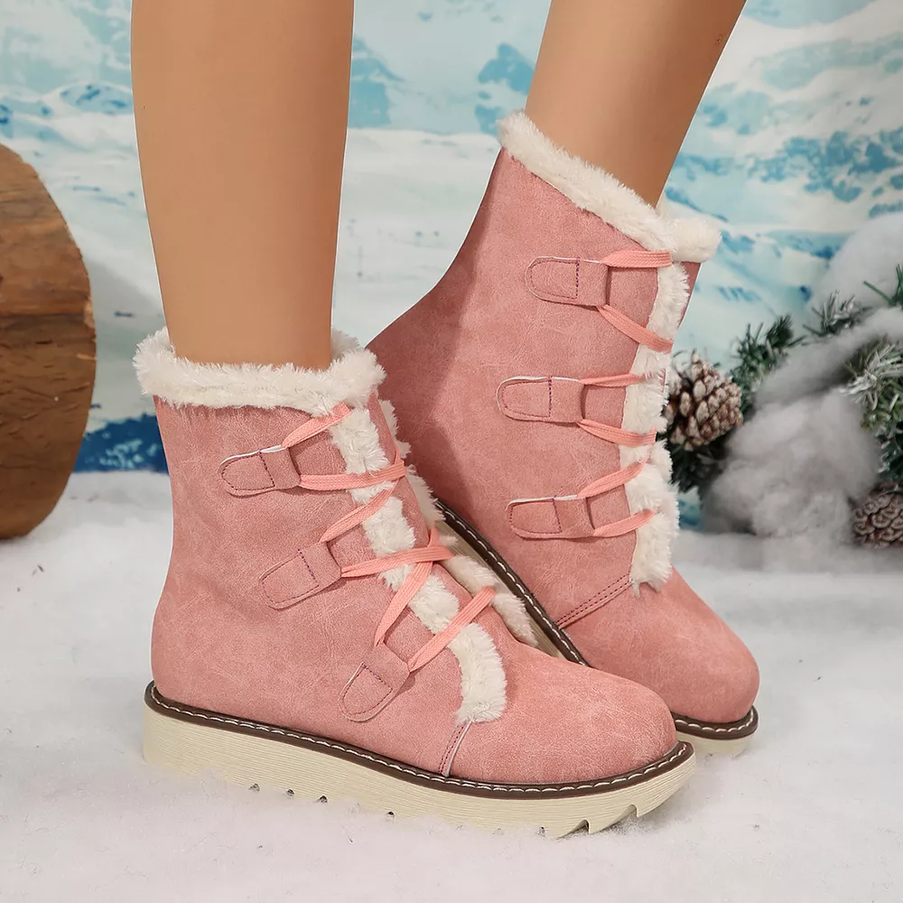 Fuzzy Trim Lace-Up Boots, image 6