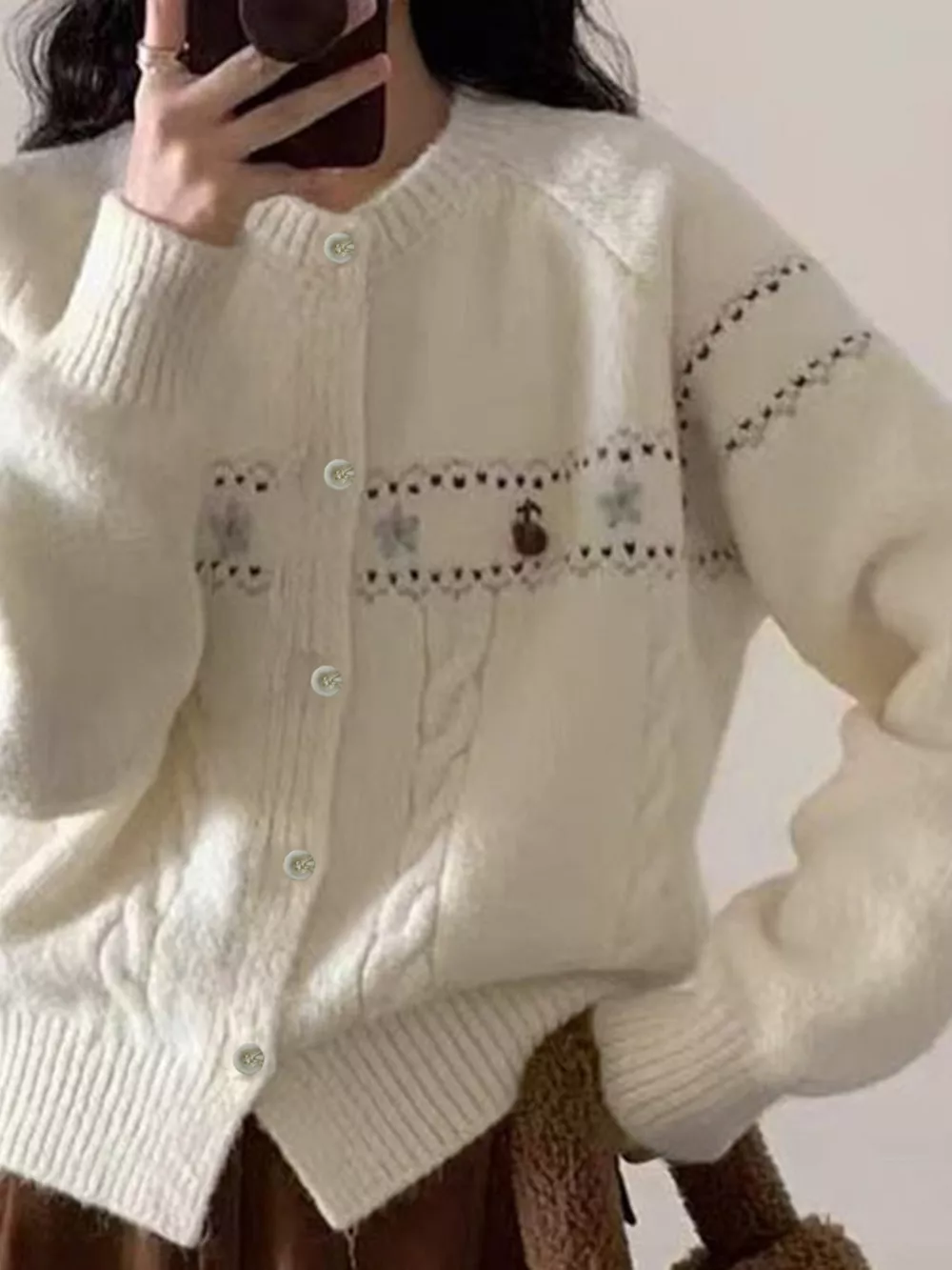 Cable Knit Button Up Cardigan, image 11