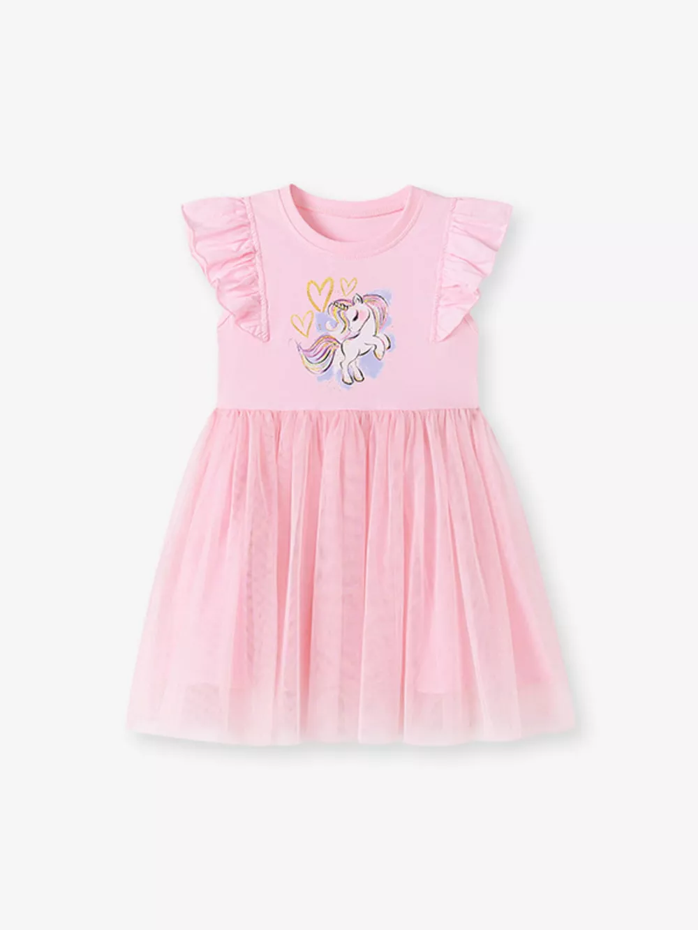 Children's Unicorn Graphic Ruffle Sleeve Tulle Dress, image 5