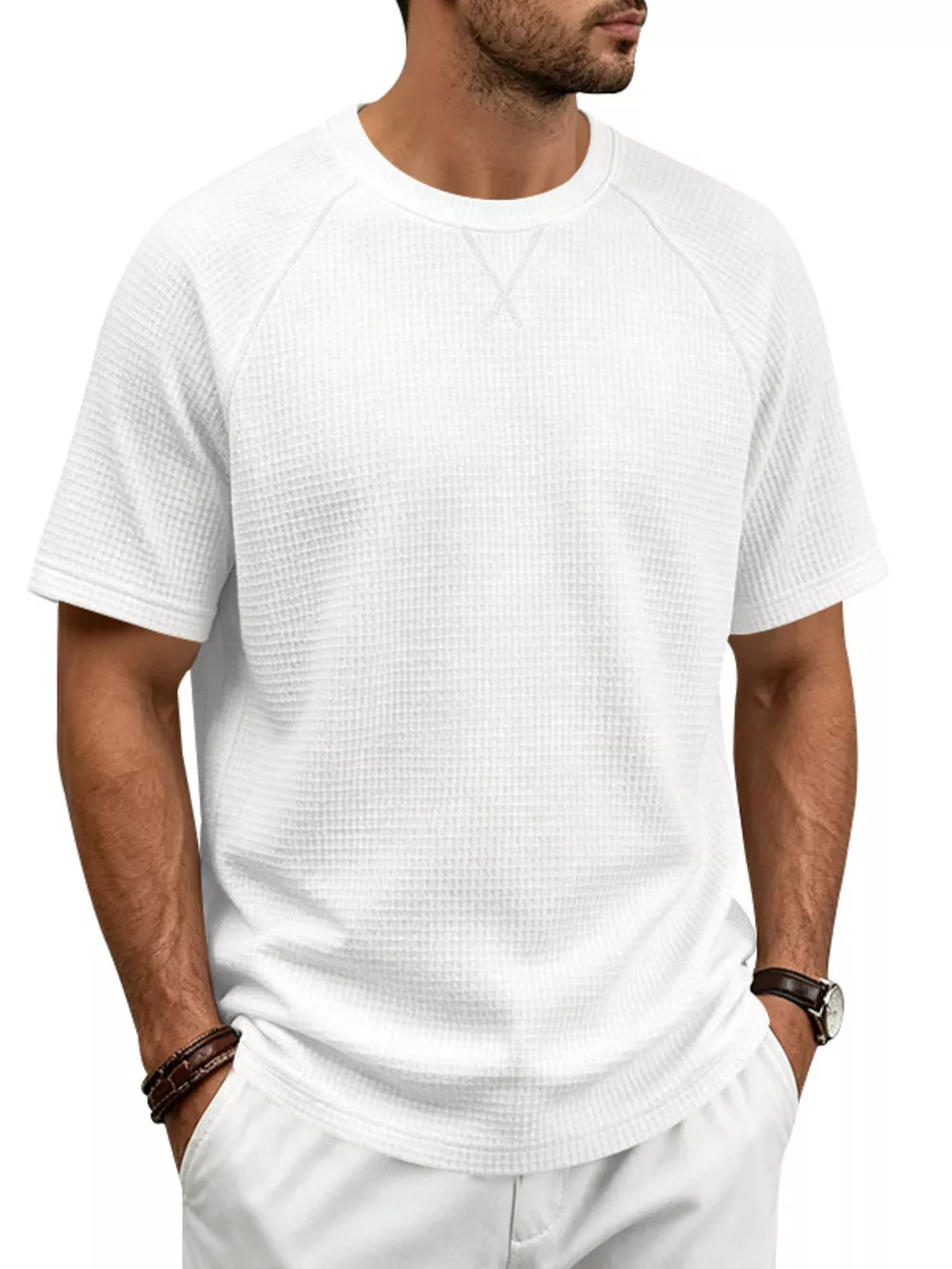 Men's Full Size Waffle Knit Raglan Short Sleeve T-Shirt Plus Size, image 16