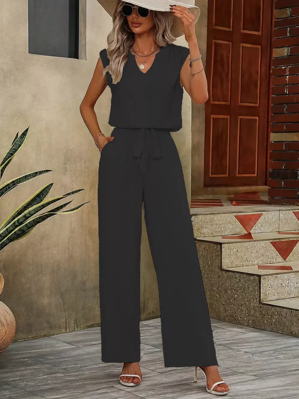 V-Neck Sleeveless Tank and Wide-Leg Pants Set, image 6