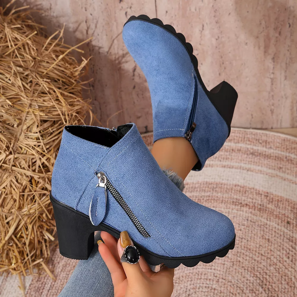 Round Toe Block Heels Boots, image 17