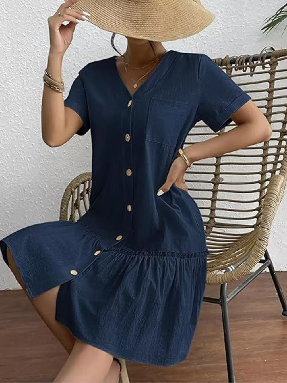 Full Size Button-Down Ruffle Hem Mini Dress Plus Size, image 7