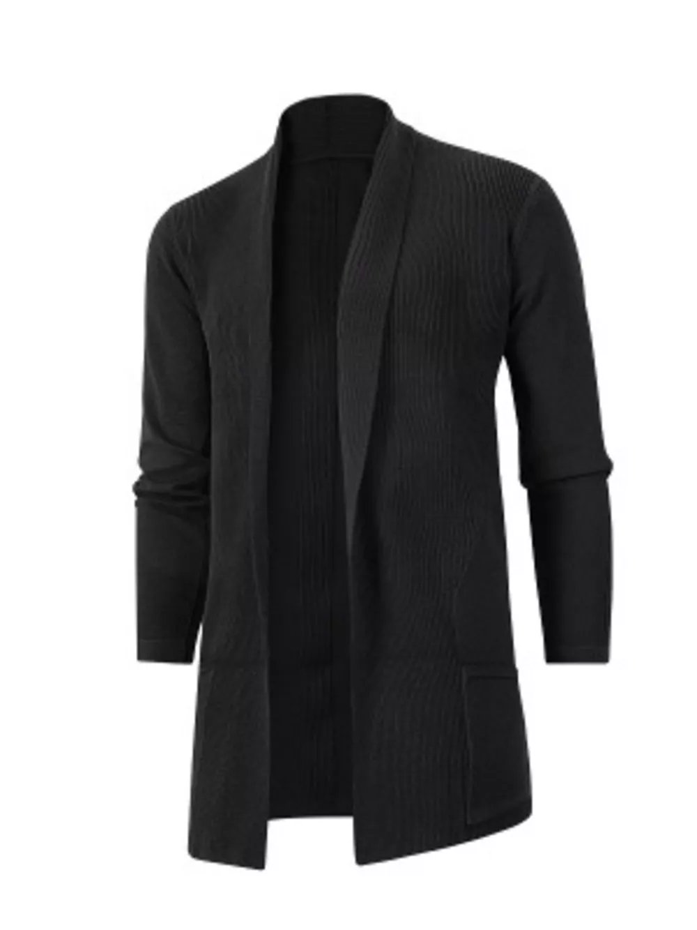 Men's Plus Size Heathered Open Front Longline Knit Cardigan with Pockets