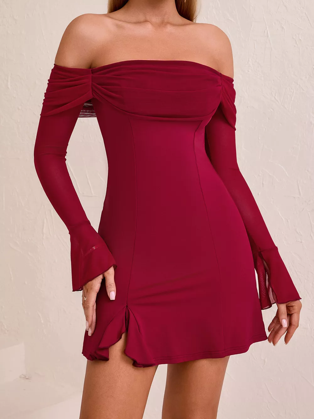 Off-Shoulder Long Sleeve Mini Dress, image 6