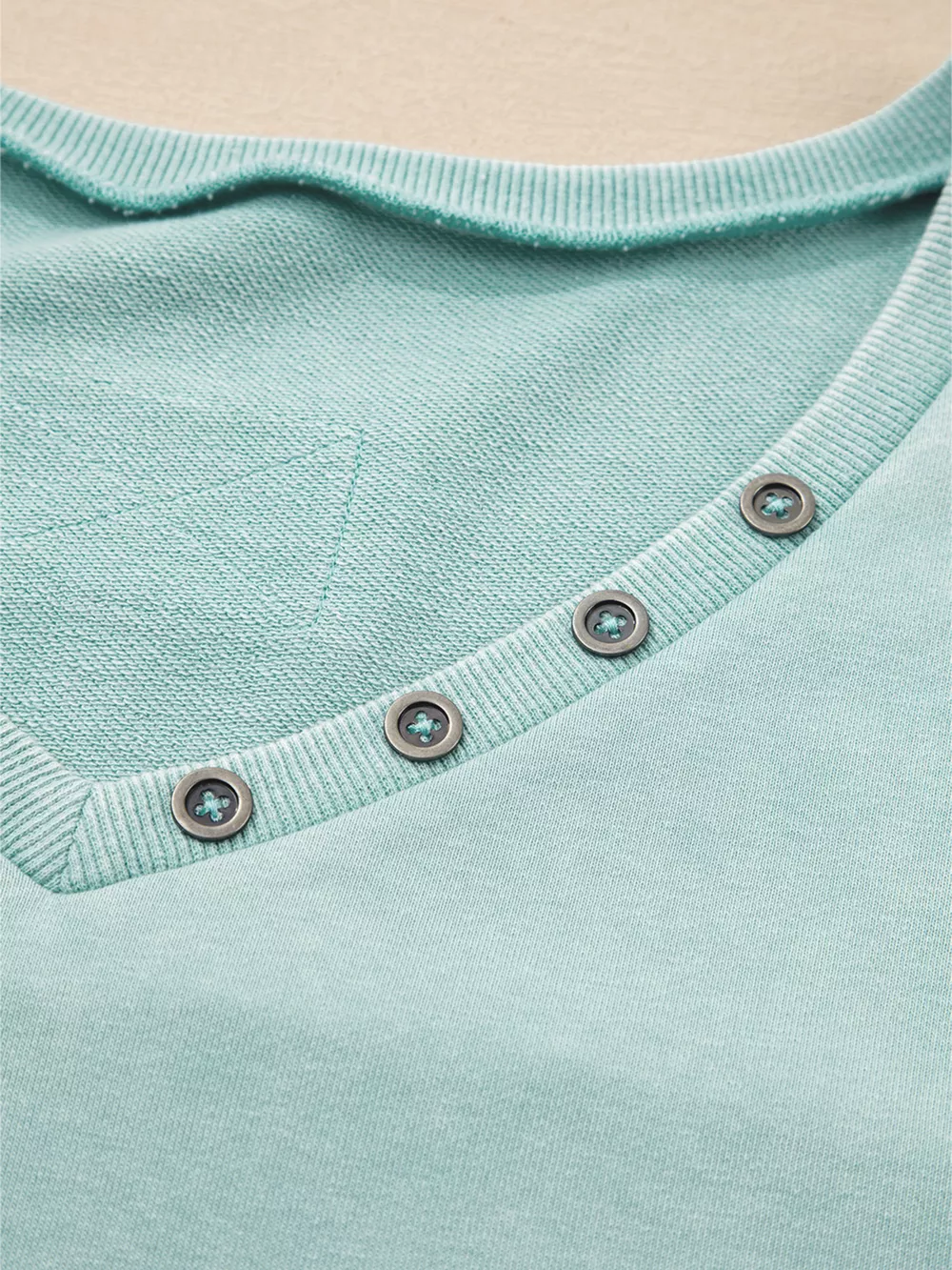 Mineral Wash Exposed Seam Buttoned V Neck Top, image 9