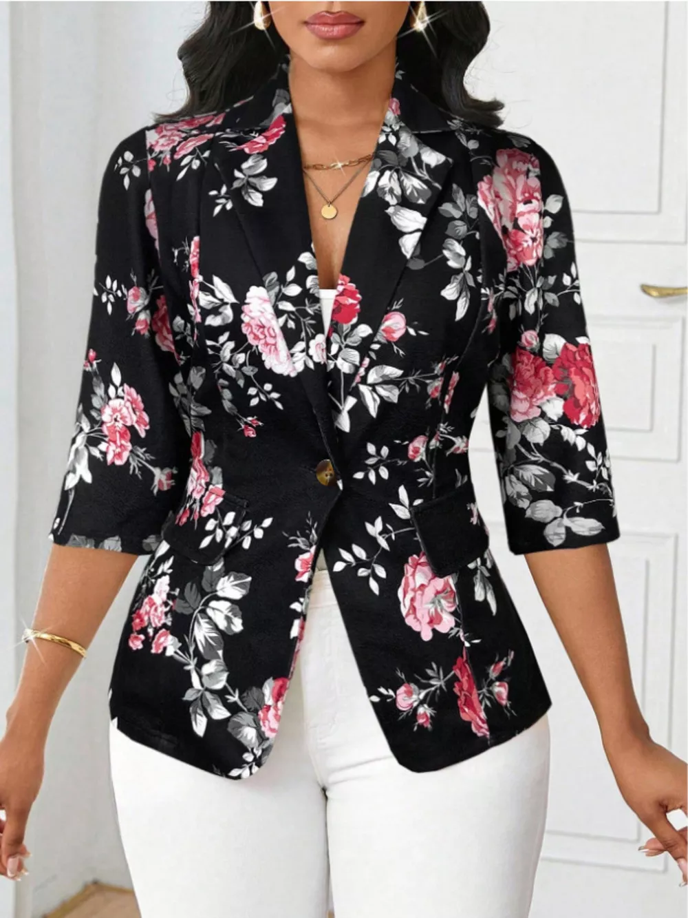 Floral Print One Button Casual Blazer, image 10