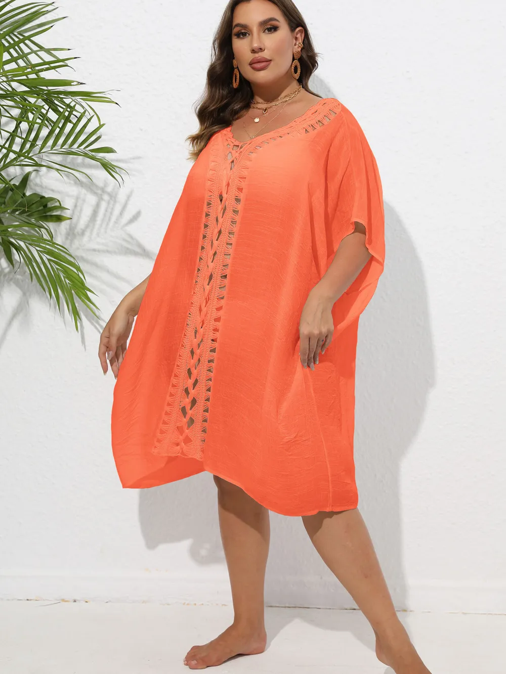 Crochet Trim V-Neck Beach Cover Up Dress, image 31