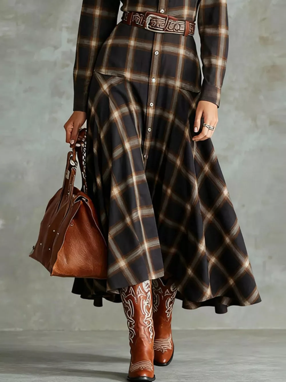 Plaid Button-Down Shirt Dress, image 4