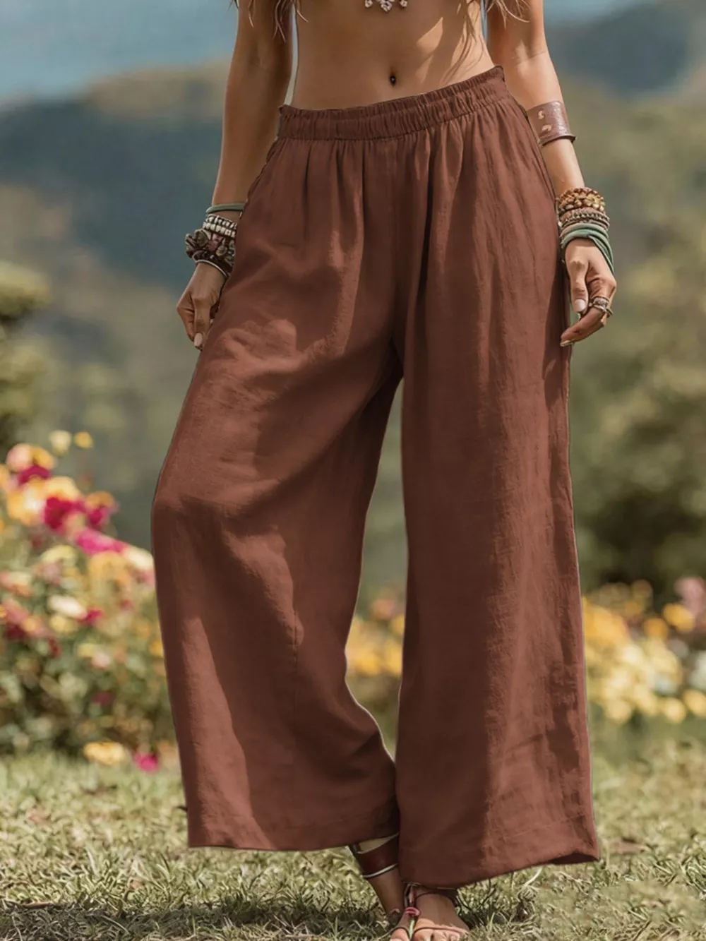 Full Size Bohemian Wide-Leg Pants Plus Size, image 5