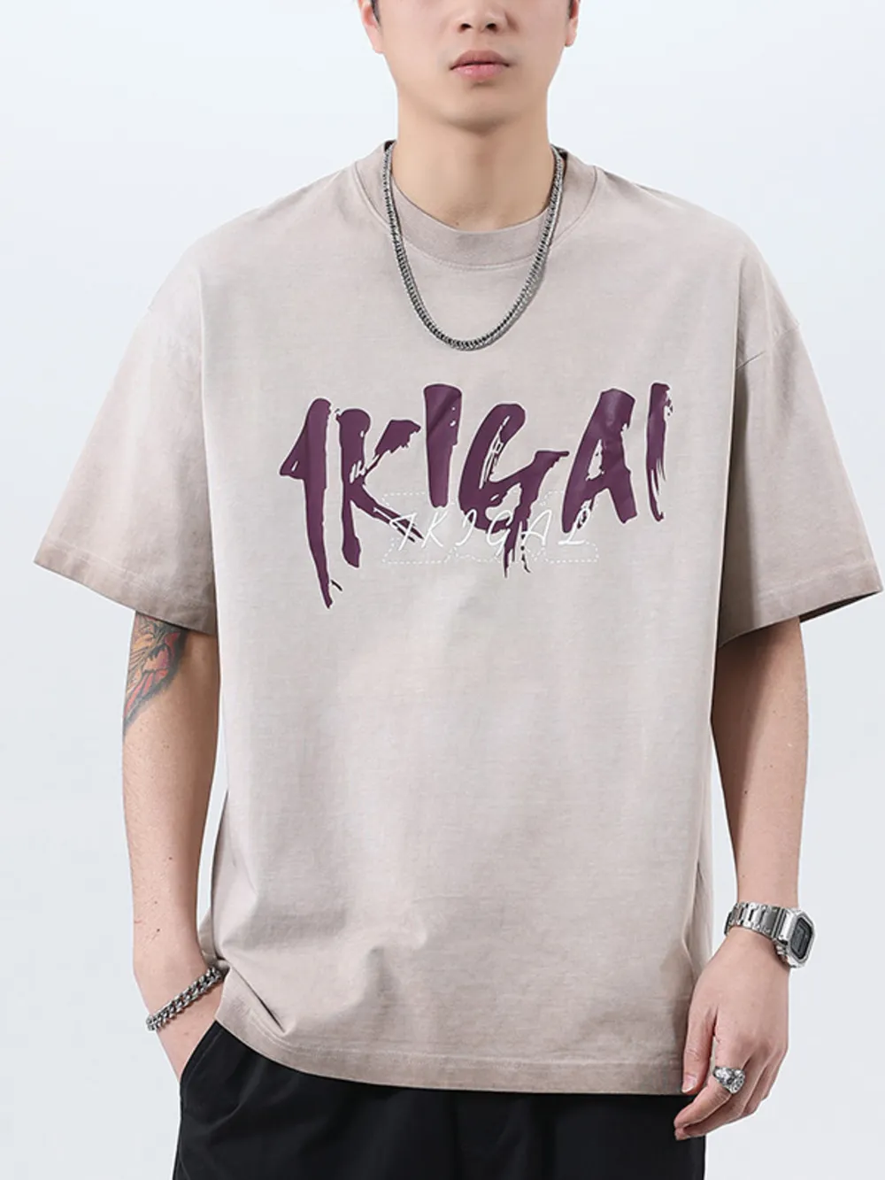 Men's Plus Size Round Neck Washed Oversized Graphic T-Shirt