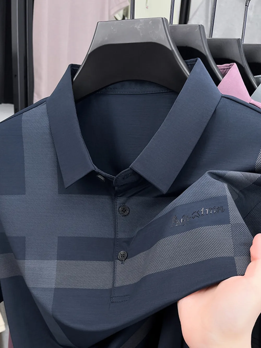 Men's Plaid Button Detail Short Sleeve Polo, image 3